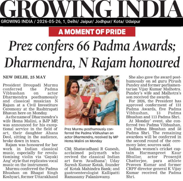 Prez confers 66 Padma Awards; Dharmendra, N Rajam honoured